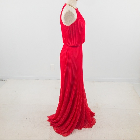 Guess S Studio 54 Pleated Maxi Dress Red Coral - Picture 5 of 13